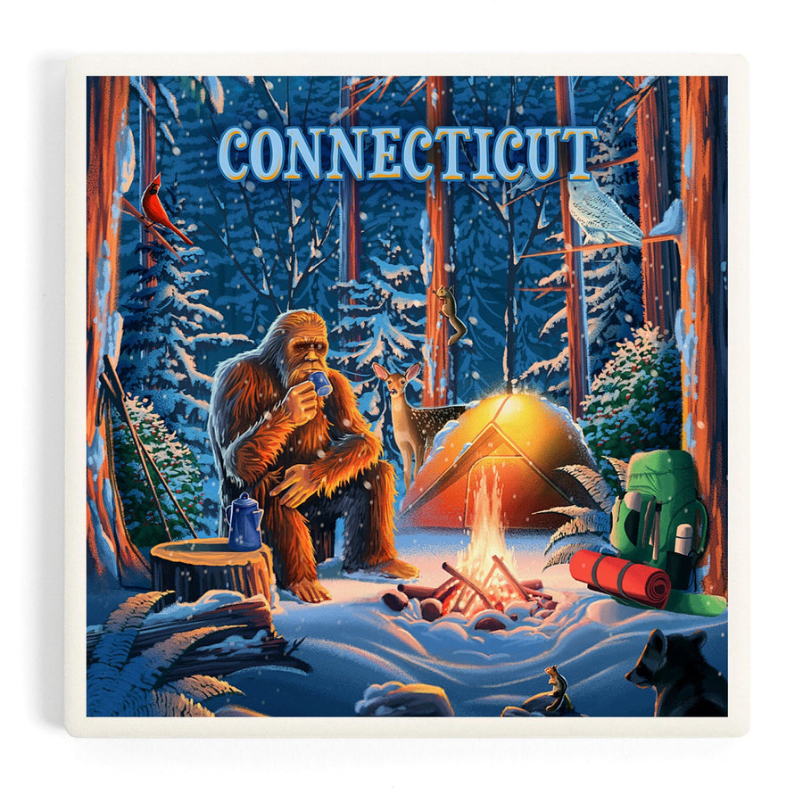 Connecticut, Find Your Inner Squatch, Camping Bigfoot, Coasters Coasters Lantern Press 