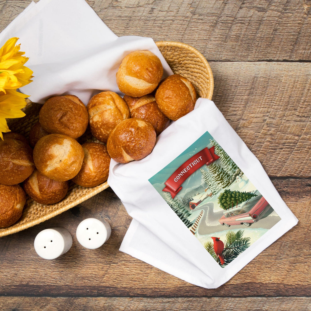 Connecticut, Holiday Tradition, Organic Cotton Kitchen Tea Towels Kitchen Lantern Press 