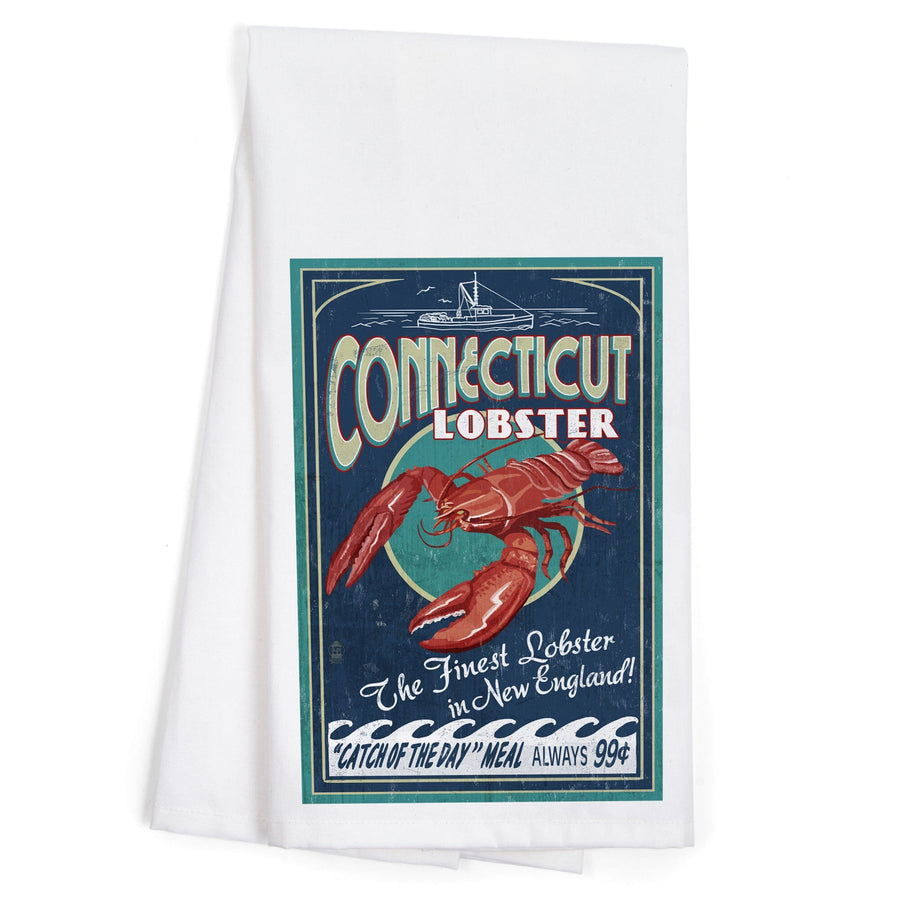 Connecticut, Lobster Shack Vintage Sign, Organic Cotton Kitchen Tea Towels Kitchen Lantern Press 