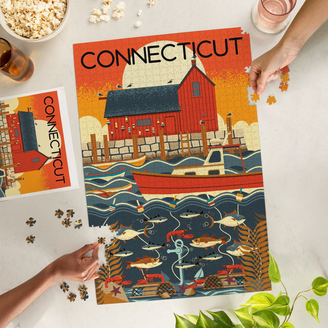 Connecticut, Nautical Geometric, Jigsaw Puzzle Puzzle Lantern Press 