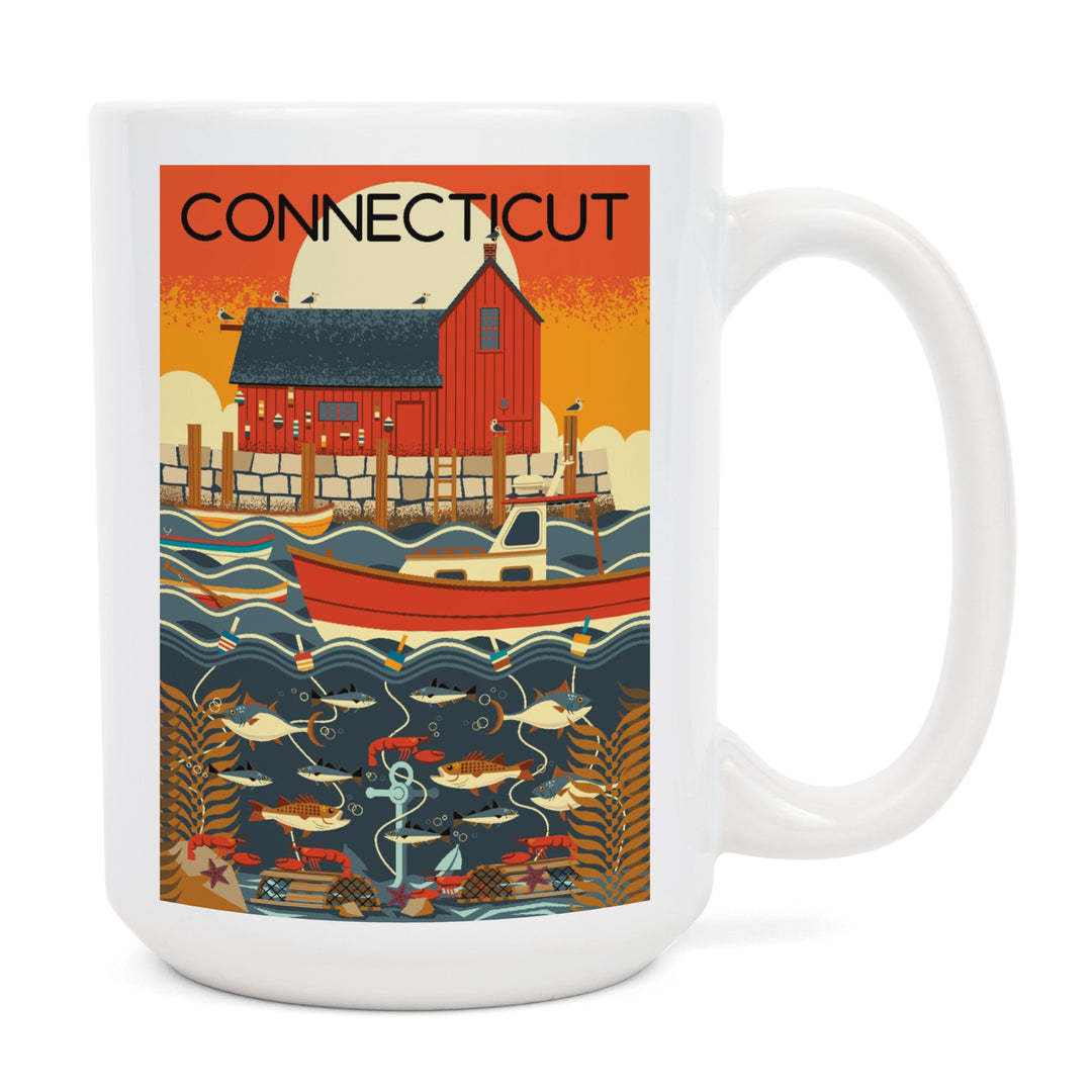 Connecticut, Nautical Geometric, Lantern Press Artwork, Ceramic Mug Mugs Lantern Press 
