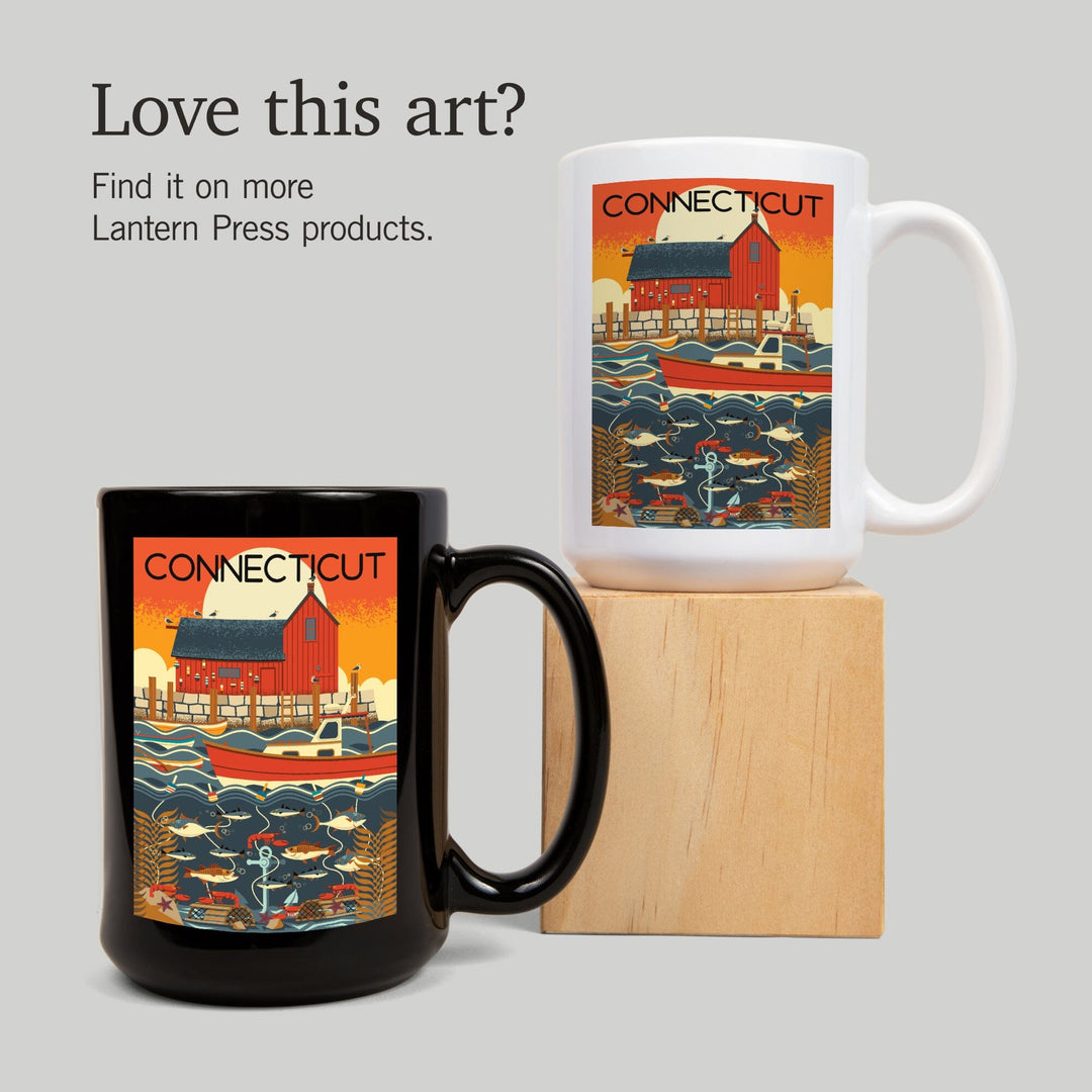 Connecticut, Nautical Geometric, Lantern Press Artwork, Ceramic Mug Mugs Lantern Press 