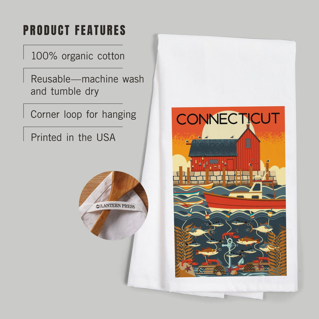 Connecticut, Nautical Geometric, Organic Cotton Kitchen Tea Towels Kitchen Lantern Press 