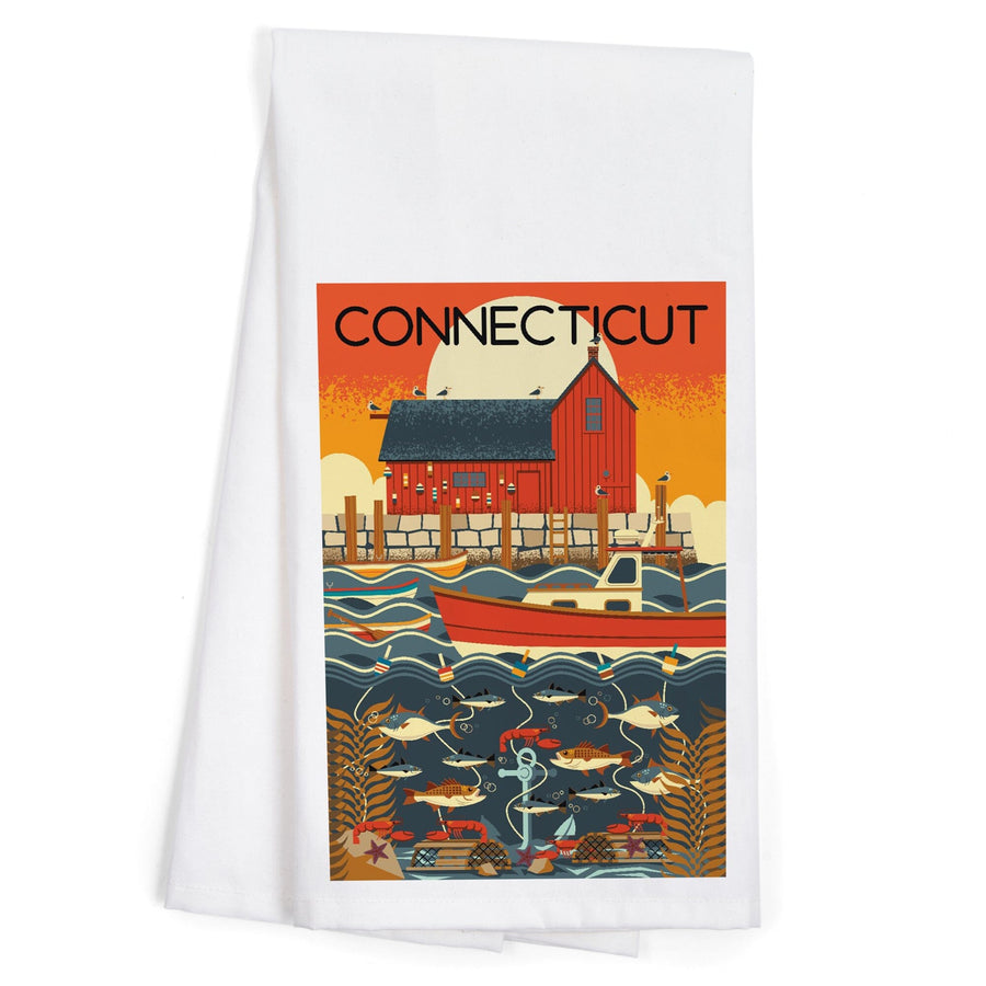 Connecticut, Nautical Geometric, Organic Cotton Kitchen Tea Towels Kitchen Lantern Press 