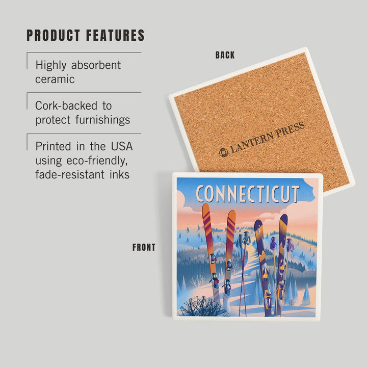 Connecticut, Prepare for Takeoff, Skis in Snowbank, Coasters Coasters Lantern Press 