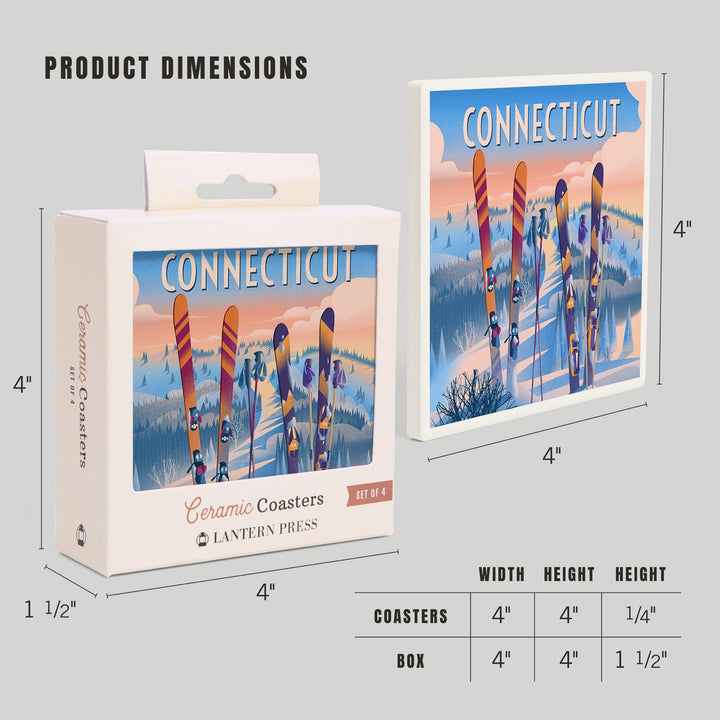 Connecticut, Prepare for Takeoff, Skis in Snowbank, Coasters Coasters Lantern Press 