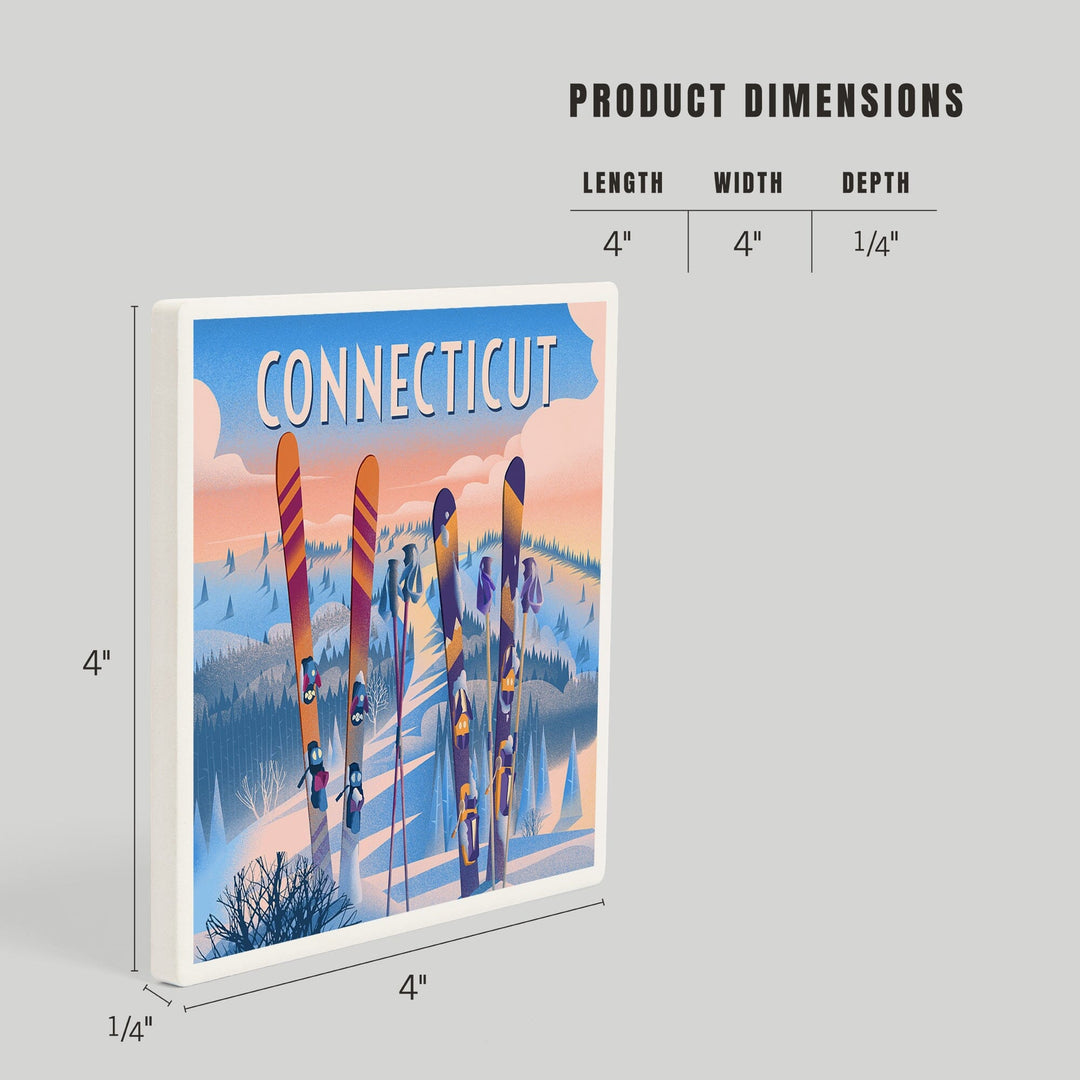 Connecticut, Prepare for Takeoff, Skis in Snowbank, Coasters Coasters Lantern Press 