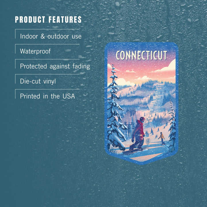 Connecticut, Shred the Gnar, Snowboarding, Contour, Vinyl Sticker Sticker Lantern Press 