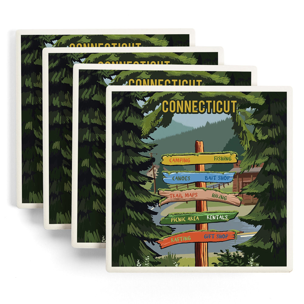 Connecticut, Signpost, Forest and Camp, Coasters Coasters Lantern Press 