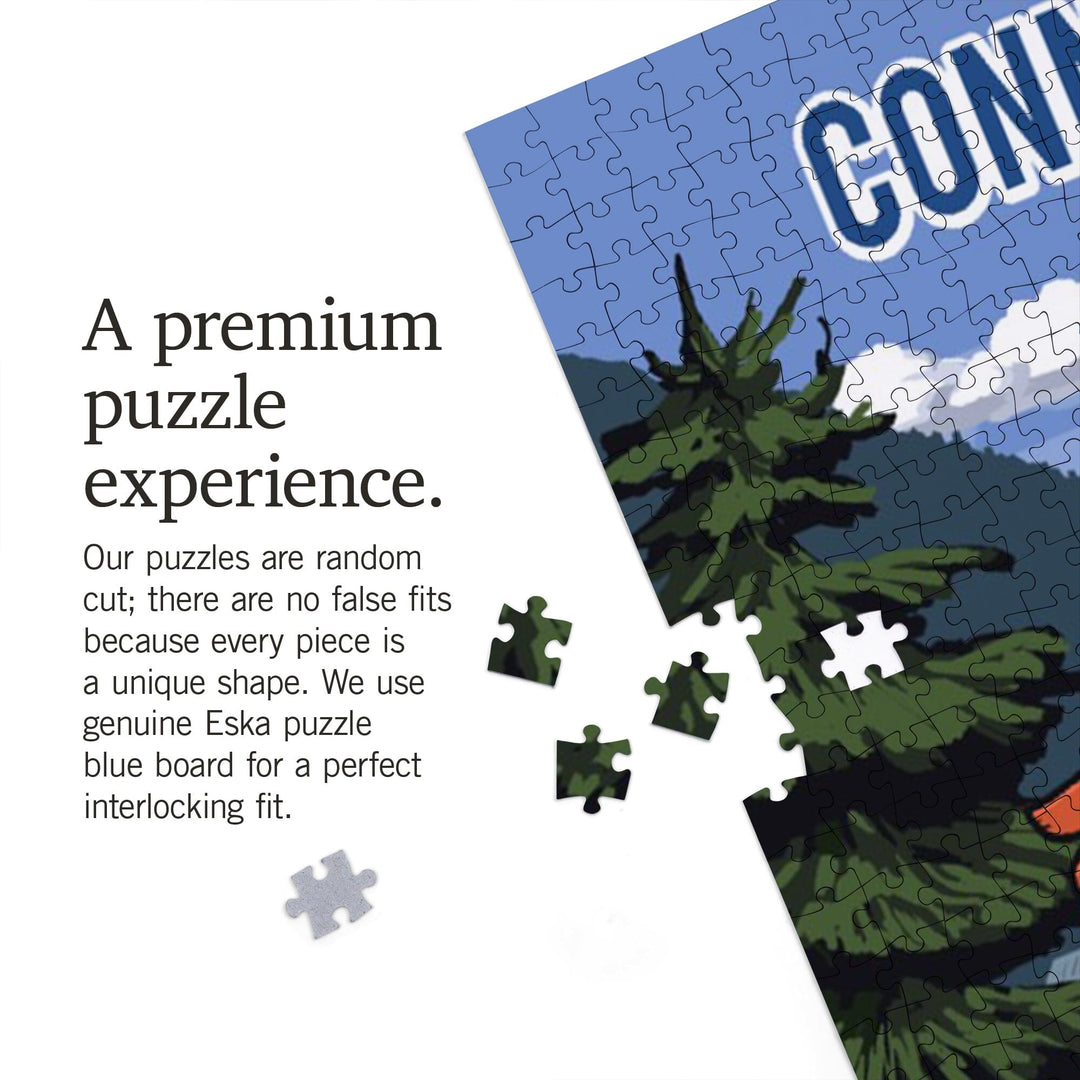 Connecticut, Signpost, Lake and Bear, Jigsaw Puzzle Puzzle Lantern Press 