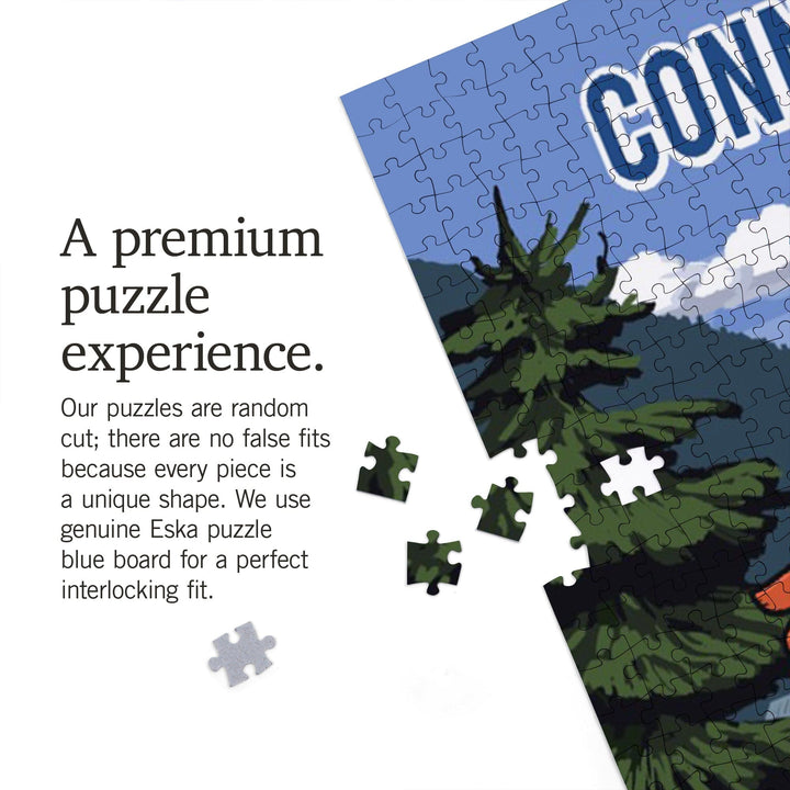 Connecticut, Signpost, Lake and Bear, Jigsaw Puzzle Puzzle Lantern Press 