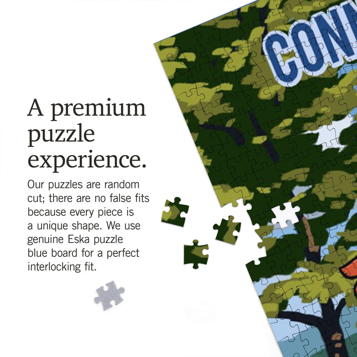Connecticut, Signpost, Lake and Flowers, Jigsaw Puzzle Puzzle Lantern Press 