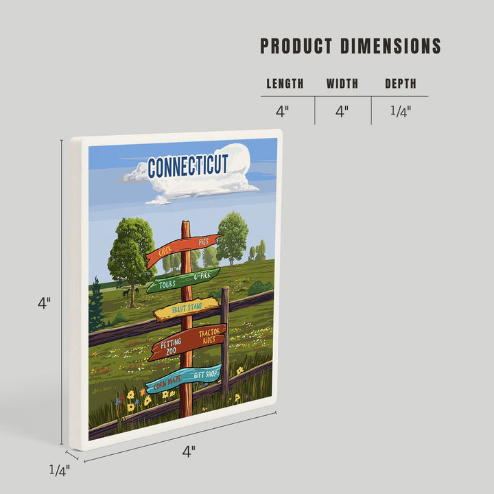 Connecticut, Signpost, Orchard, Coasters Coasters Lantern Press 