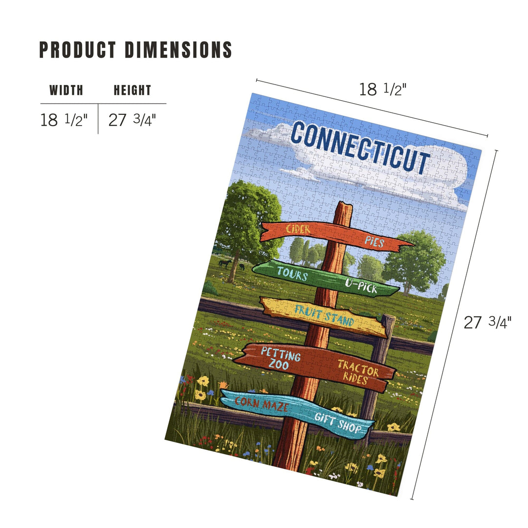 Connecticut, Signpost, Orchard, Jigsaw Puzzle Puzzle Lantern Press 