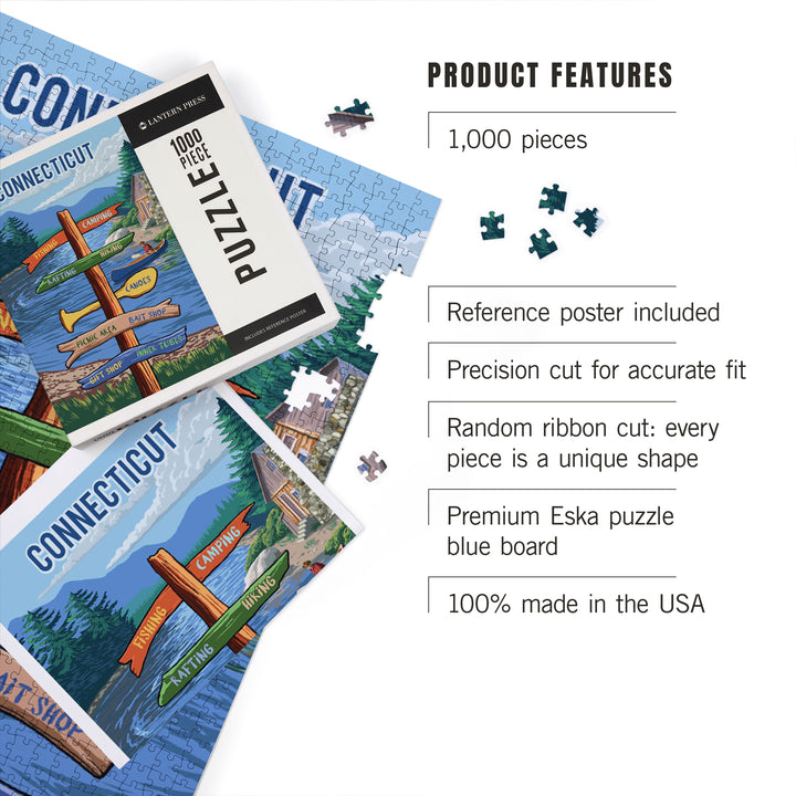 Connecticut, Signpost, River, Jigsaw Puzzle Puzzle Lantern Press 