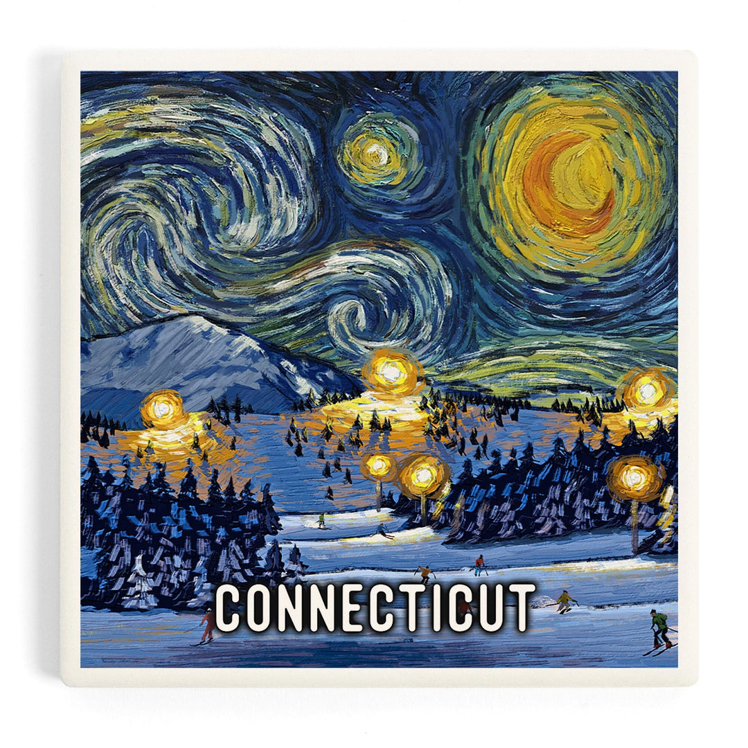 Connecticut, Starry Night, Ski, Coasters Coasters Lantern Press 