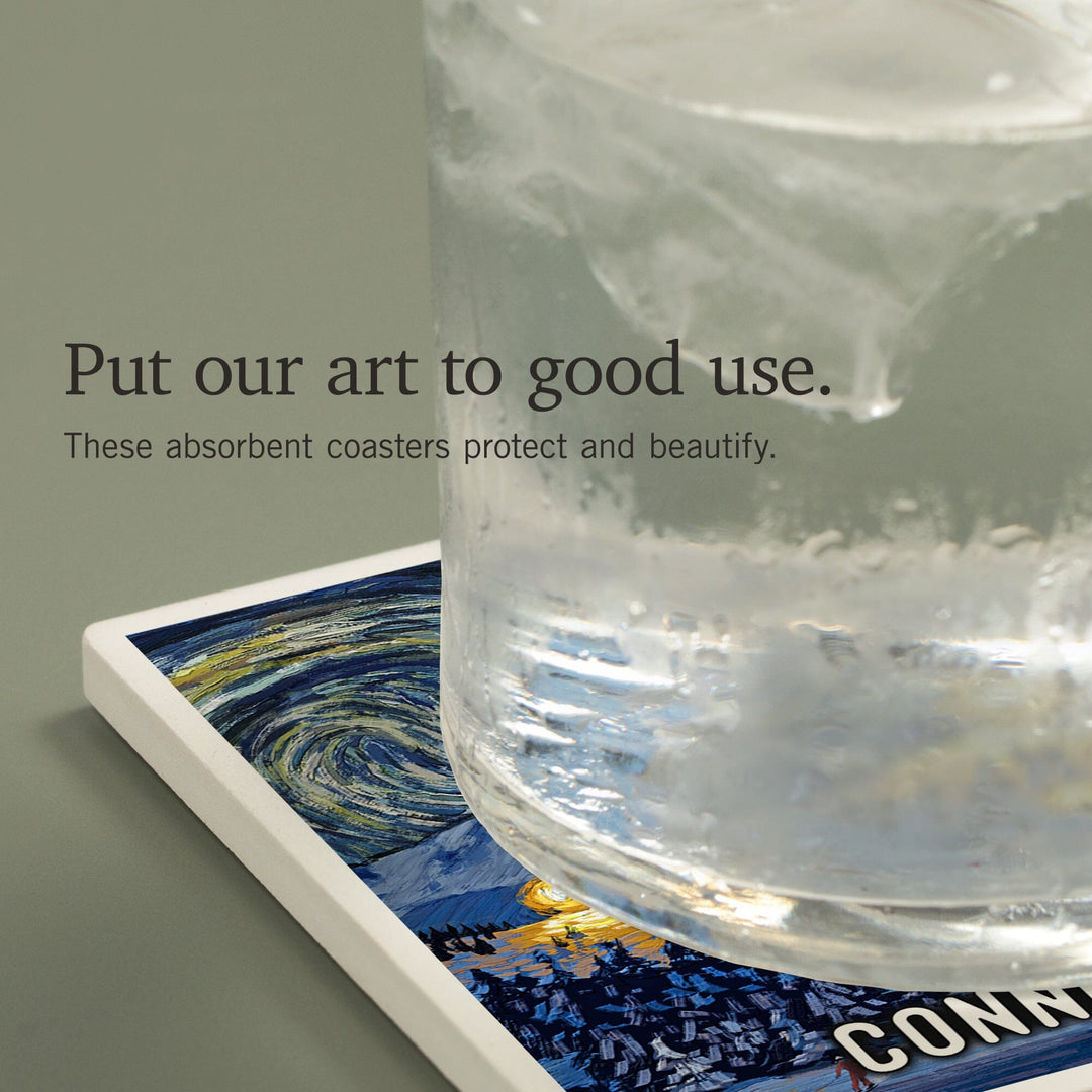 Connecticut, Starry Night, Ski, Coasters Coasters Lantern Press 