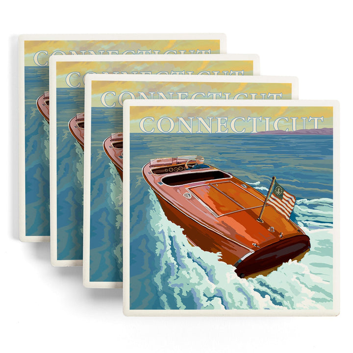 Connecticut, Wooden Boat, Coasters Coasters Lantern Press 