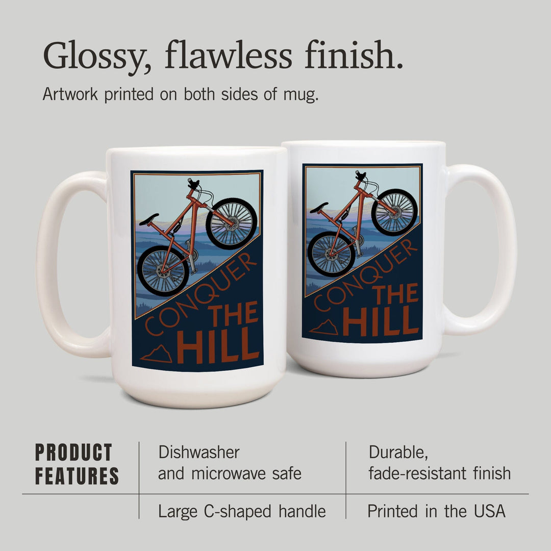 Conquer the Hill, Mountain Bike, Ceramic Mug Mugs Lantern Press 