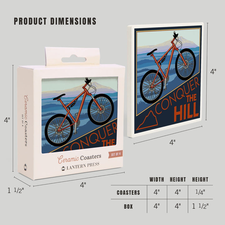 Conquer the Hill, Mountain Bike, Lantern Press Artwork, Coaster Set - Lantern Press