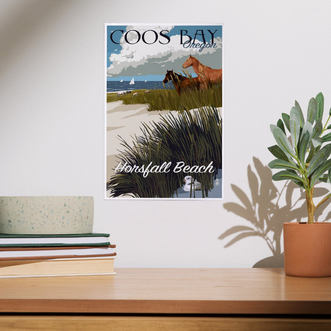 Coos Bay, Oregon, Horses and Dunes, Art & Giclee Prints Art Lantern Press 