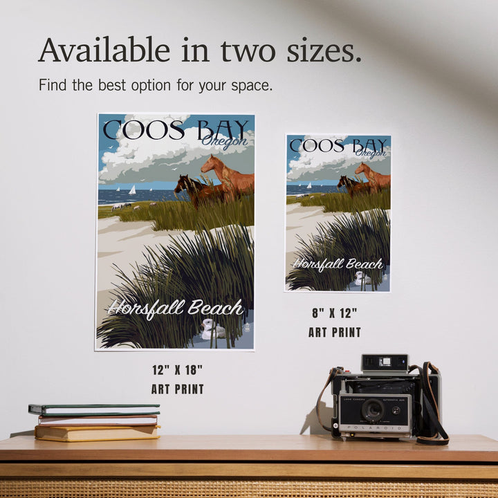 Coos Bay, Oregon, Horses and Dunes, Art & Giclee Prints - Lantern Press