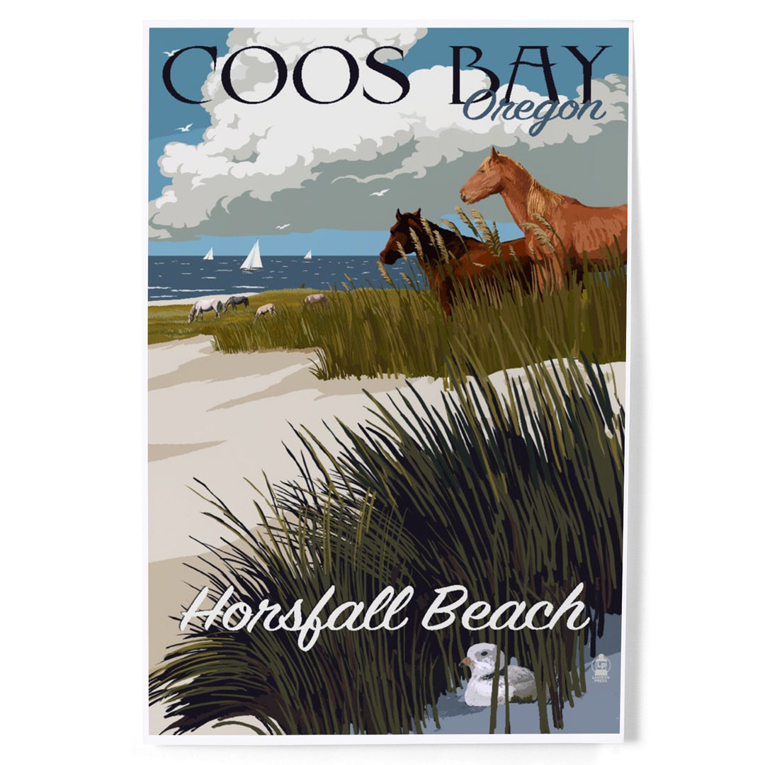 Coos Bay, Oregon, Horses and Dunes, Art & Giclee Prints - Lantern Press