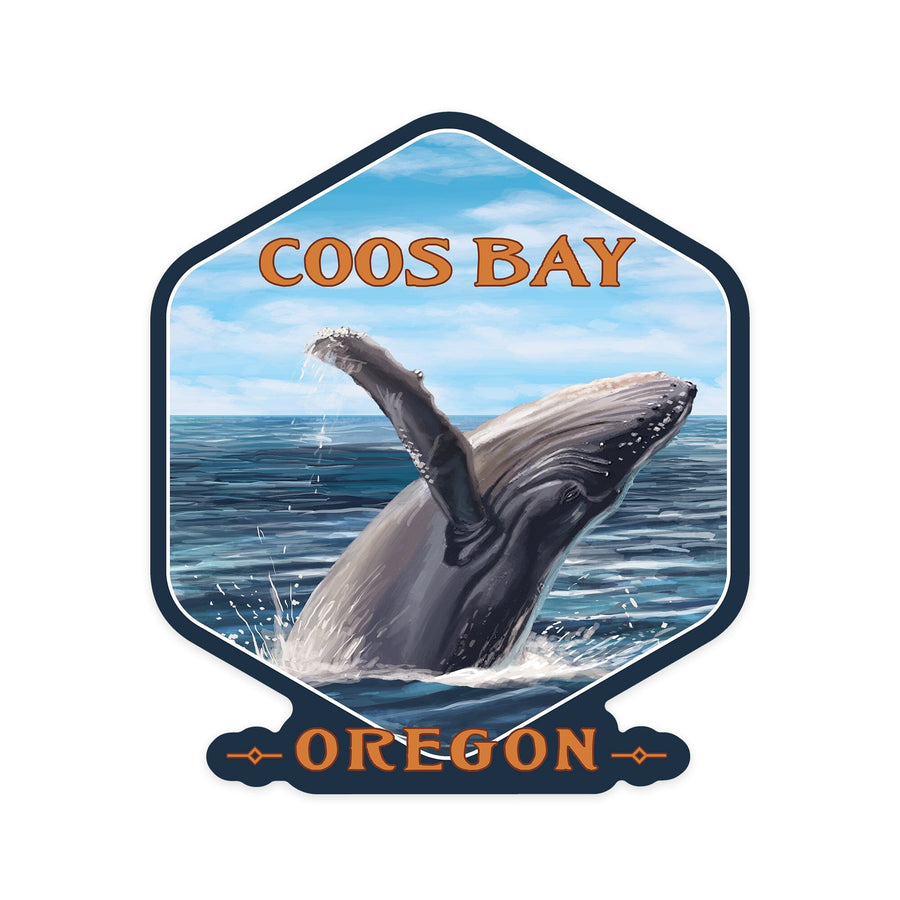 Coos Bay, Oregon, Humpback Whale, Contour, Vinyl Sticker - Lantern Press