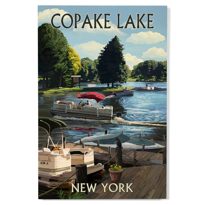 Copake Lake, New York, Painterly, Boats on the Marina, Wood Signs and Postcards Wood Lantern Press 