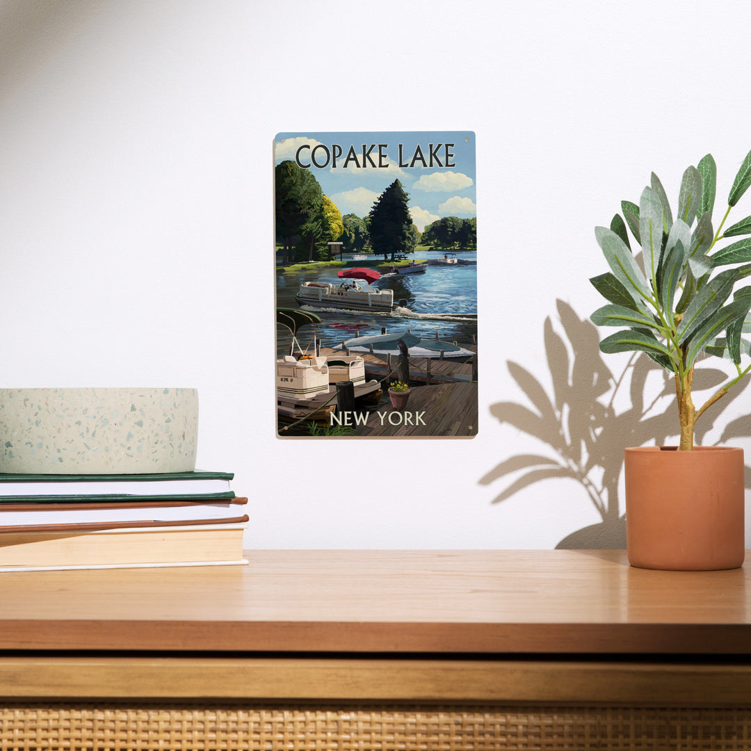Copake Lake, New York, Painterly, Boats on the Marina, Wood Signs and Postcards Wood Lantern Press 