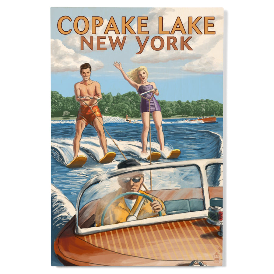 Copake Lake, New York, Painterly, Wake Ski, Wood Signs and Postcards Wood Lantern Press 