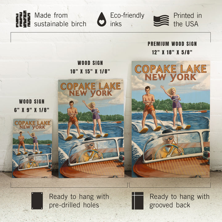 Copake Lake, New York, Painterly, Wake Ski, Wood Signs and Postcards Wood Lantern Press 
