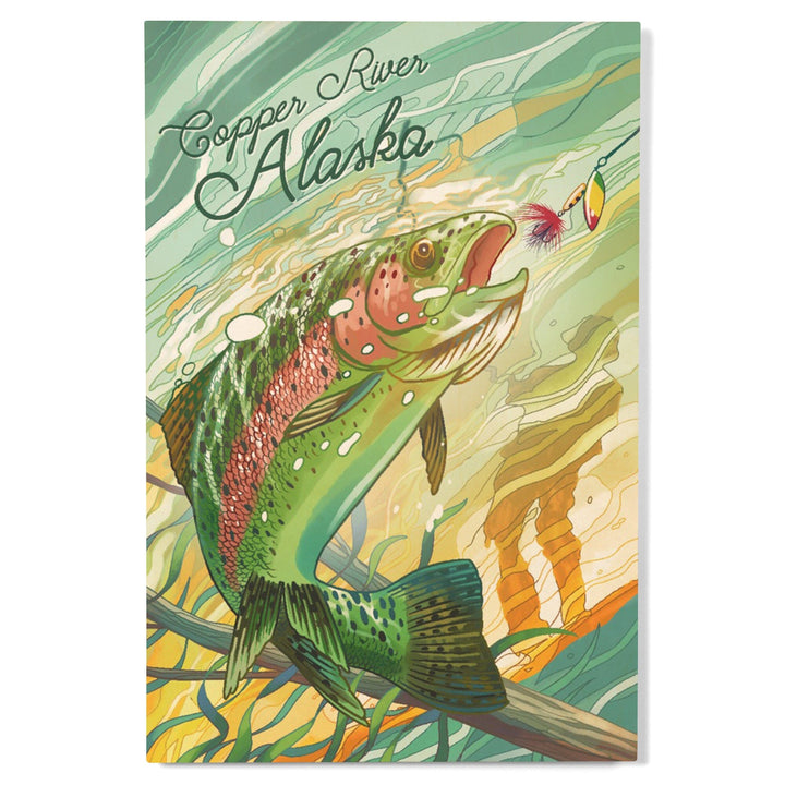 Copper River, Alaska, Fishing, Underwater Trout, Wood Signs and Postcards Wood Lantern Press 