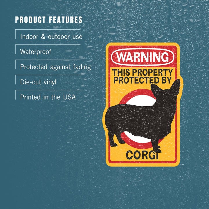 Corgi, Warning, Contour, Vinyl Sticker - Lantern Press