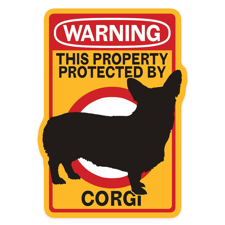 Corgi, Warning, Contour, Vinyl Sticker - Lantern Press