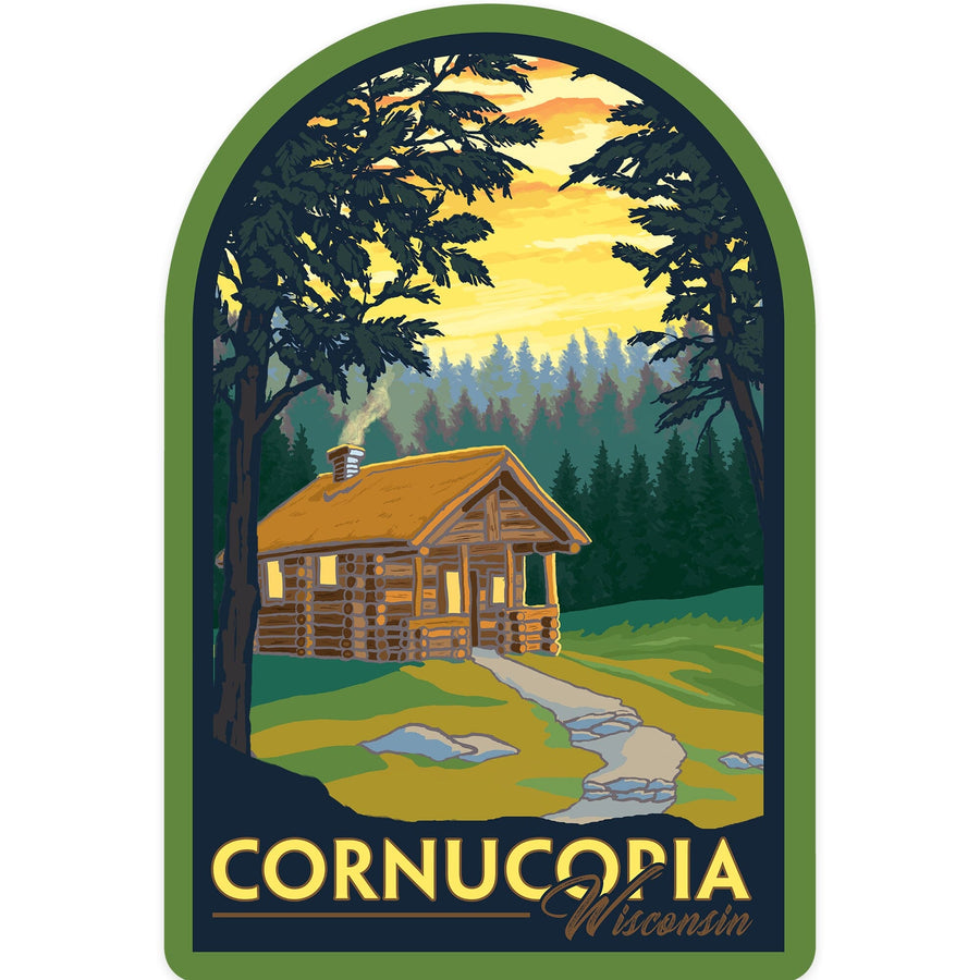 Cornucopia, Wisconsin, Cabin in the Woods Scene, Contour, Vinyl Sticker - Lantern Press