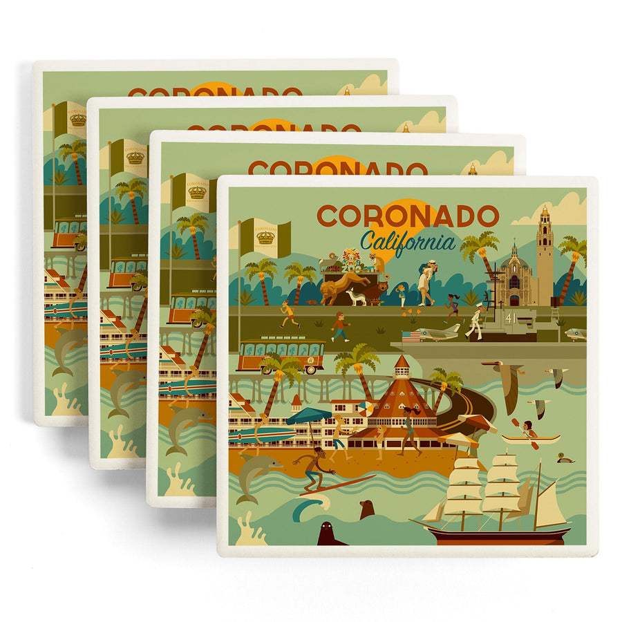 Coronado, California, Geometric, Lantern Press Artwork, Coaster Set - Lantern Press