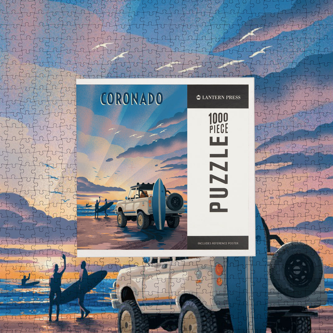 Coronado, California, Lithograph, Wake Up! Surf's Up!, Surfers on Beach, Jigsaw Puzzle Puzzle Lantern Press 