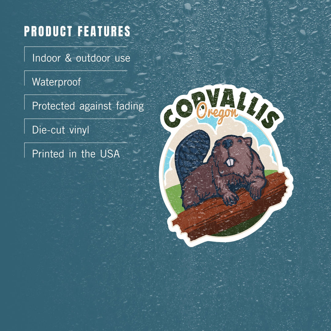 Corvallis, Oregon, Beaver, Contour, Vinyl Sticker - Lantern Press