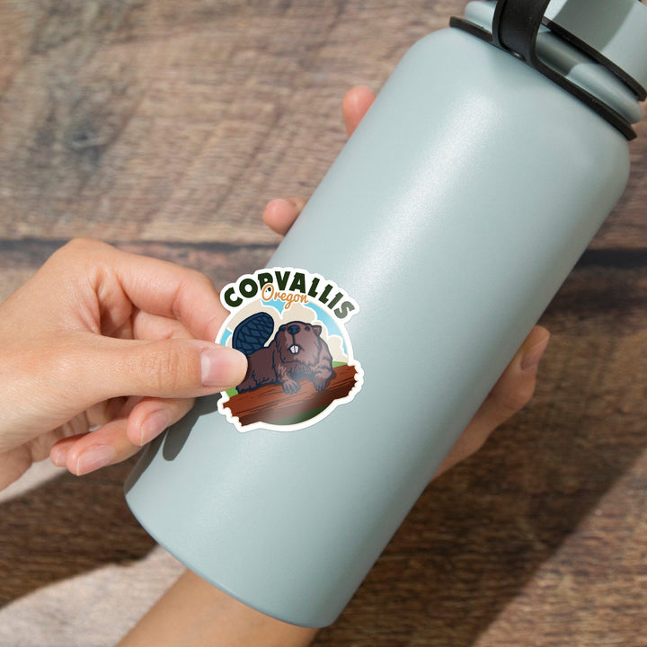 Corvallis, Oregon, Beaver, Contour, Vinyl Sticker - Lantern Press