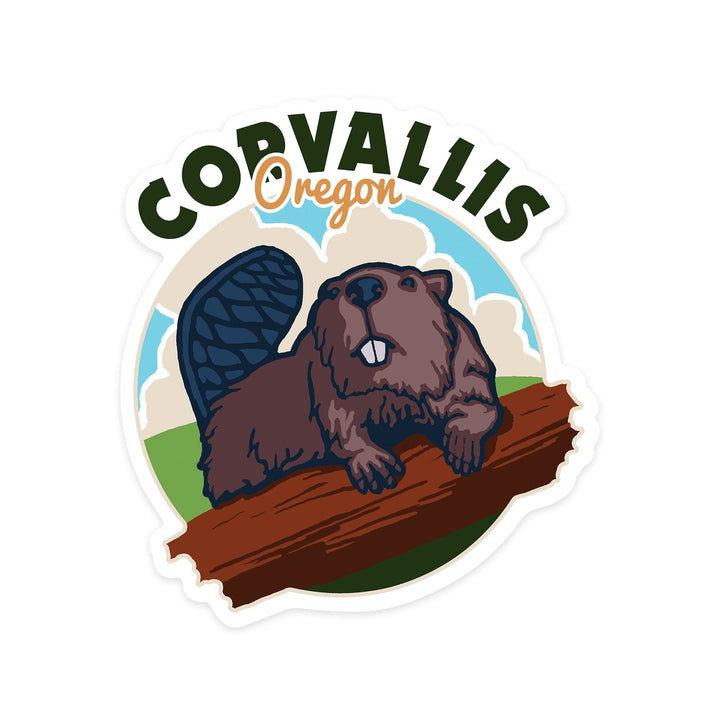 Corvallis, Oregon, Beaver, Contour, Vinyl Sticker - Lantern Press