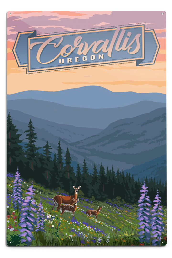 Corvallis, Oregon, Deer and Spring Flowers, Art & Giclee Prints - Lantern Press