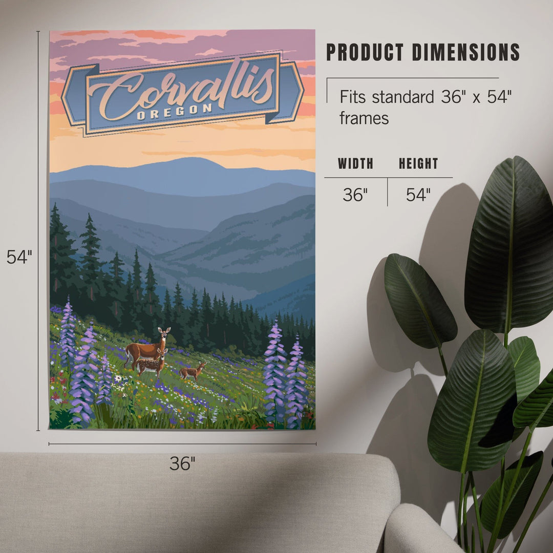Corvallis, Oregon, Deer and Spring Flowers, Art & Giclee Prints Art Lantern Press 