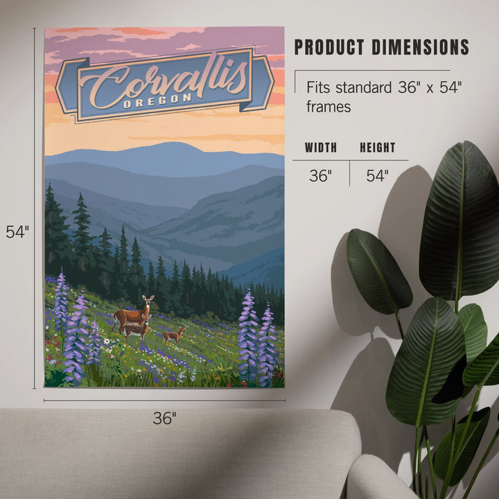 Corvallis, Oregon, Deer and Spring Flowers, Art & Giclee Prints - Lantern Press