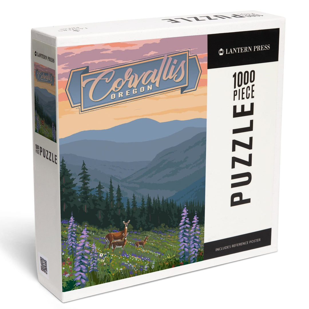 Corvallis, Oregon, Deer and Spring Flowers, Jigsaw Puzzle Puzzle Lantern Press 