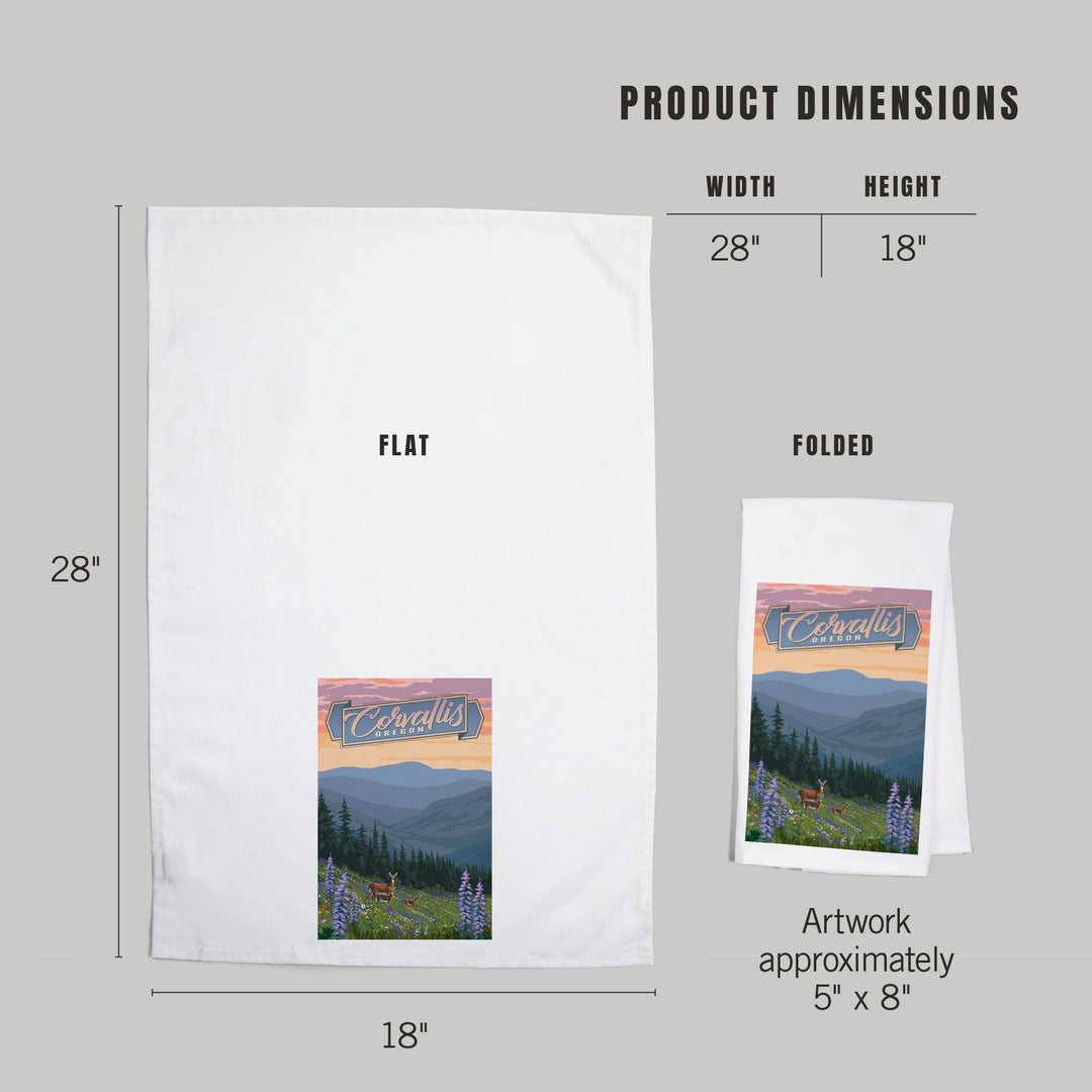 Corvallis, Oregon, Deer and Spring Flowers, Organic Cotton Kitchen Tea Towels Kitchen Lantern Press 