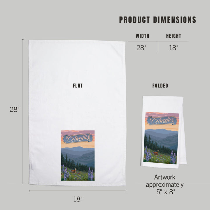 Corvallis, Oregon, Deer and Spring Flowers, Organic Cotton Kitchen Tea Towels Kitchen Lantern Press 
