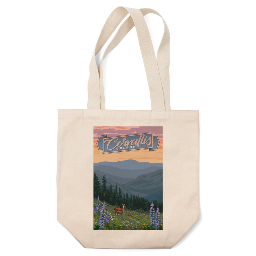Corvallis, Oregon, Deer and Spring Flowers, Tote Bag Totes Lantern Press 