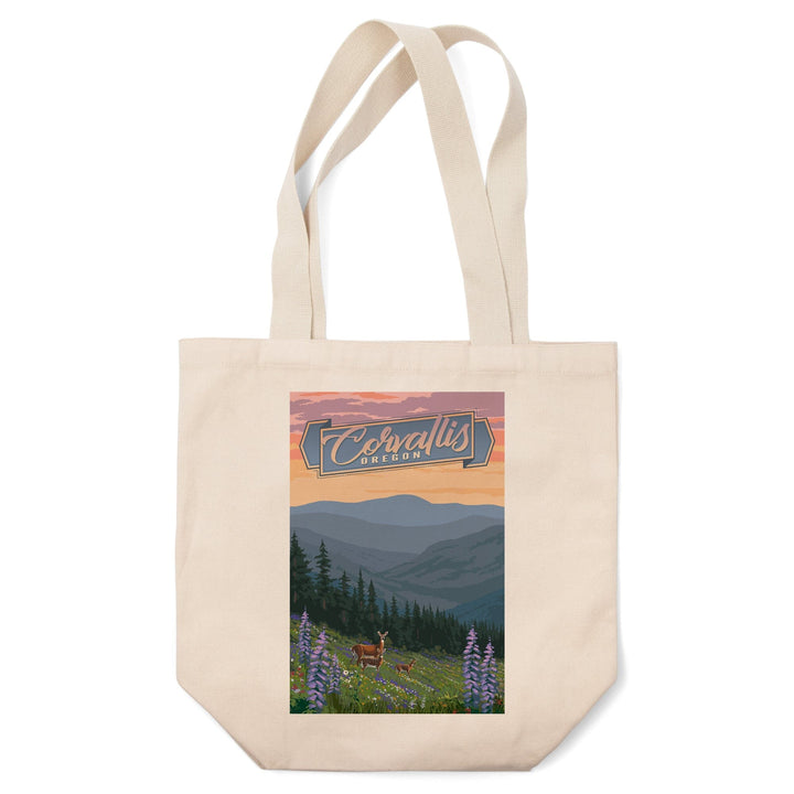 Corvallis, Oregon, Deer & Spring Flowers, Lantern Press Artwork, Tote Bag Totes Lantern Press 