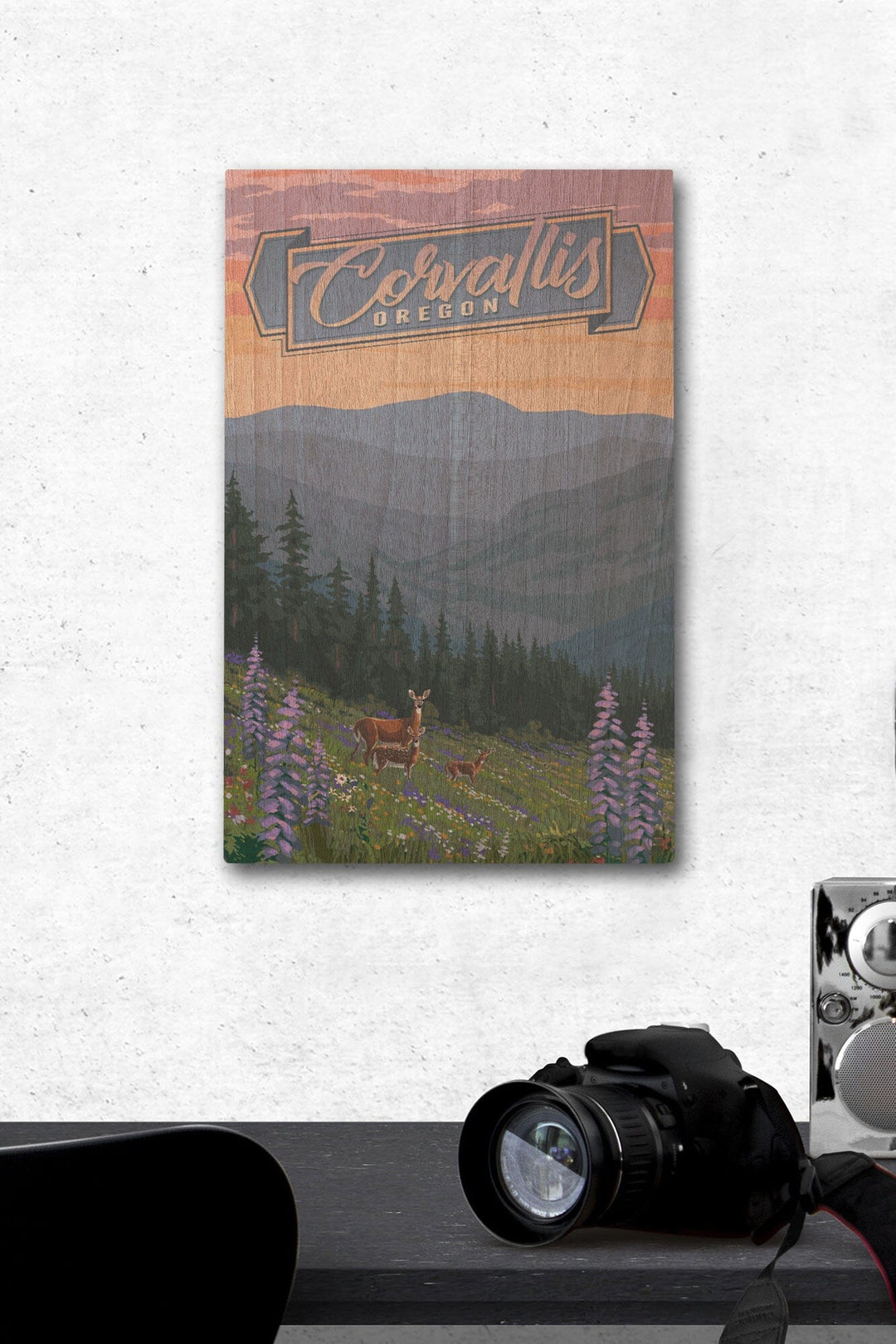 Corvallis, Oregon, Deer & Spring Flowers, Lantern Press Artwork, Wood Signs and Postcards - Lantern Press